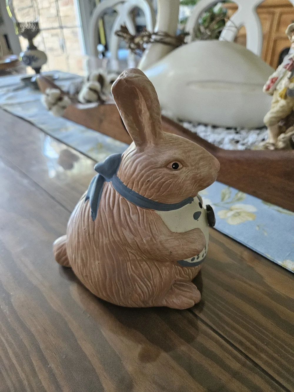 Decorative Pink Bunny Figurine with Blue Accent - Pets Small Pets